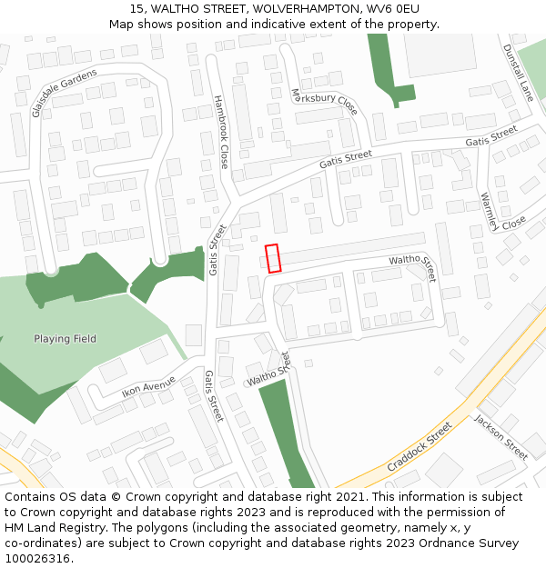 15, WALTHO STREET, WOLVERHAMPTON, WV6 0EU: Location map and indicative extent of plot
