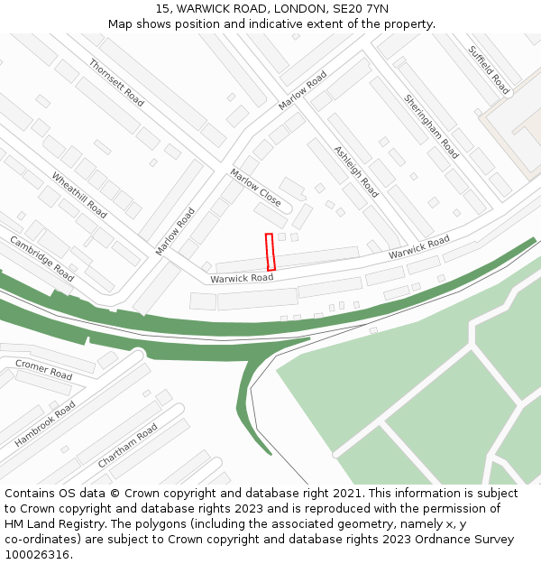 15, WARWICK ROAD, LONDON, SE20 7YN: Location map and indicative extent of plot