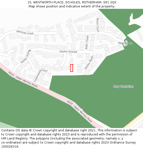 15, WENTWORTH PLACE, SCHOLES, ROTHERHAM, S61 2QX: Location map and indicative extent of plot