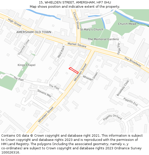 15, WHIELDEN STREET, AMERSHAM, HP7 0HU: Location map and indicative extent of plot