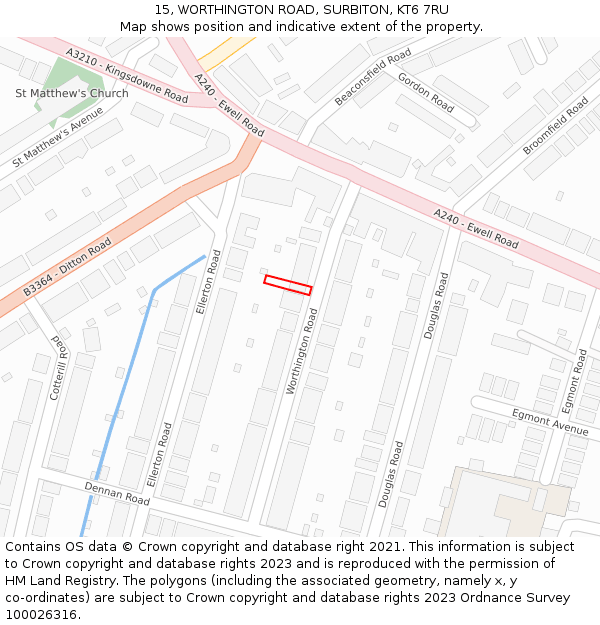 15, WORTHINGTON ROAD, SURBITON, KT6 7RU: Location map and indicative extent of plot