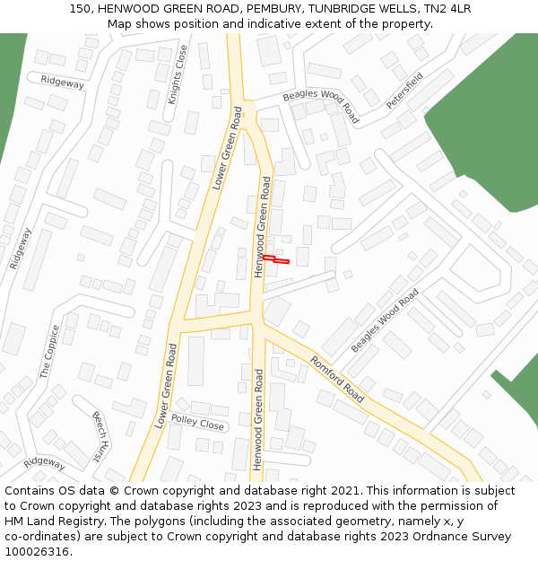 150, HENWOOD GREEN ROAD, PEMBURY, TUNBRIDGE WELLS, TN2 4LR: Location map and indicative extent of plot