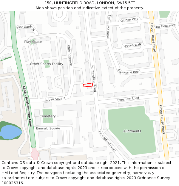 150, HUNTINGFIELD ROAD, LONDON, SW15 5ET: Location map and indicative extent of plot