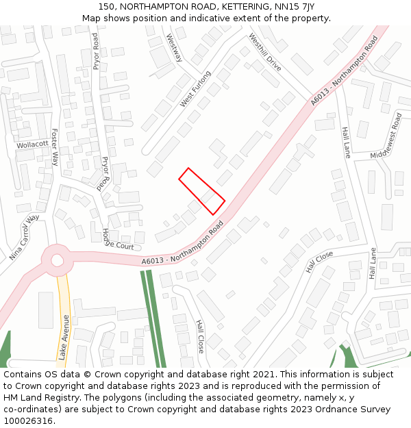 150, NORTHAMPTON ROAD, KETTERING, NN15 7JY: Location map and indicative extent of plot