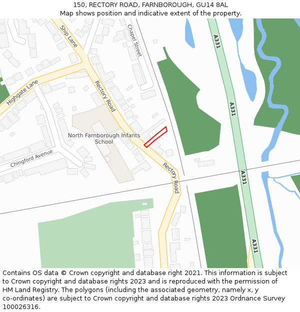 150, RECTORY ROAD, FARNBOROUGH, GU14 8AL: Location map and indicative extent of plot