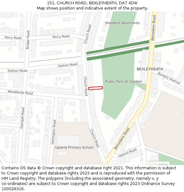 151, CHURCH ROAD, BEXLEYHEATH, DA7 4DW: Location map and indicative extent of plot