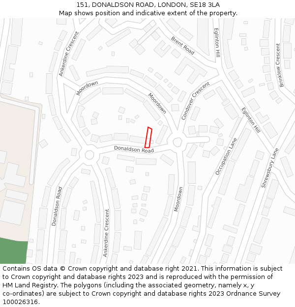 151, DONALDSON ROAD, LONDON, SE18 3LA: Location map and indicative extent of plot