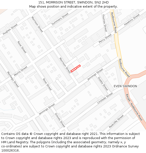151, MORRISON STREET, SWINDON, SN2 2HD: Location map and indicative extent of plot