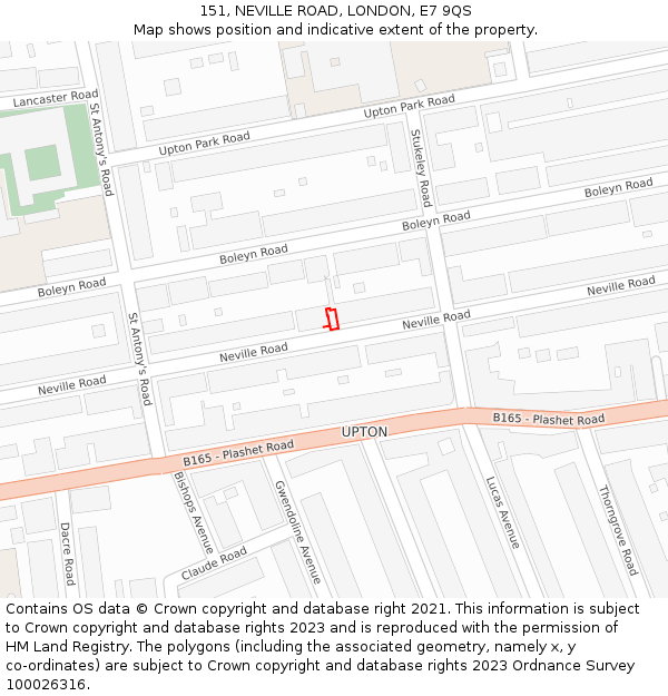 151, NEVILLE ROAD, LONDON, E7 9QS: Location map and indicative extent of plot