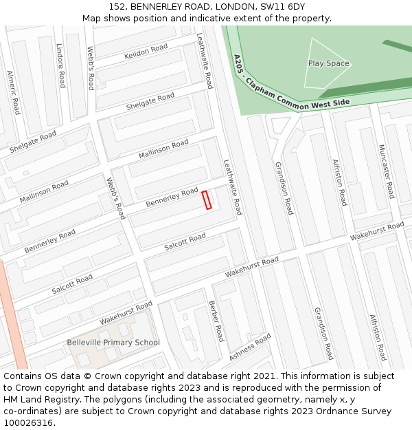 152, BENNERLEY ROAD, LONDON, SW11 6DY: Location map and indicative extent of plot