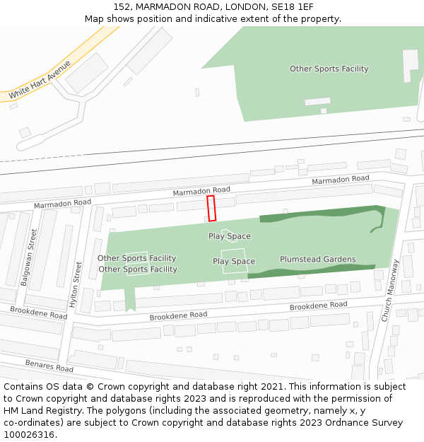 152, MARMADON ROAD, LONDON, SE18 1EF: Location map and indicative extent of plot
