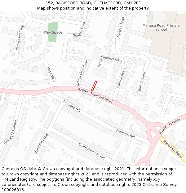 152, RAINSFORD ROAD, CHELMSFORD, CM1 2PD: Location map and indicative extent of plot