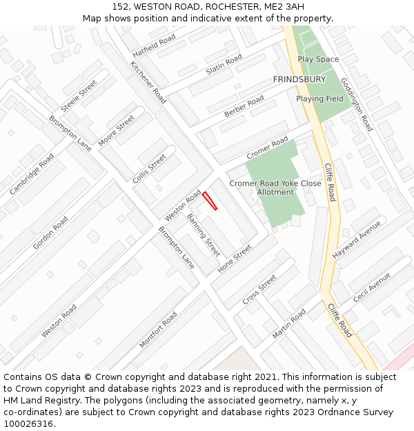 152, WESTON ROAD, ROCHESTER, ME2 3AH: Location map and indicative extent of plot