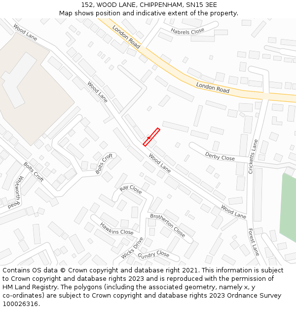 152, WOOD LANE, CHIPPENHAM, SN15 3EE: Location map and indicative extent of plot