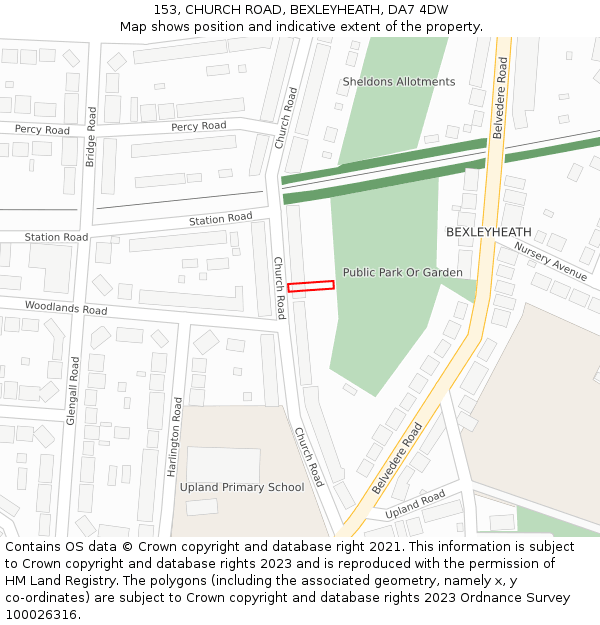 153, CHURCH ROAD, BEXLEYHEATH, DA7 4DW: Location map and indicative extent of plot