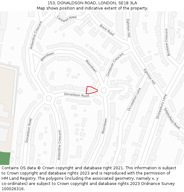 153, DONALDSON ROAD, LONDON, SE18 3LA: Location map and indicative extent of plot