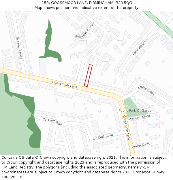 153, GOOSEMOOR LANE, BIRMINGHAM, B23 5QG: Location map and indicative extent of plot