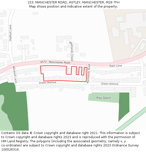 153, MANCHESTER ROAD, ASTLEY, MANCHESTER, M29 7FH: Location map and indicative extent of plot