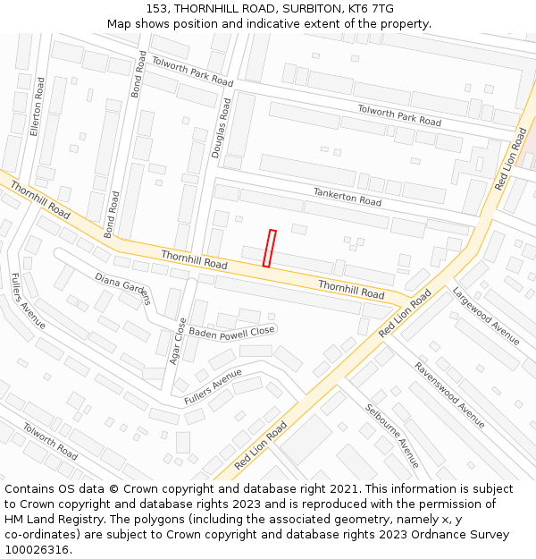 153, THORNHILL ROAD, SURBITON, KT6 7TG: Location map and indicative extent of plot