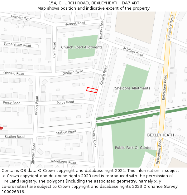 154, CHURCH ROAD, BEXLEYHEATH, DA7 4DT: Location map and indicative extent of plot