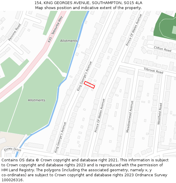 154, KING GEORGES AVENUE, SOUTHAMPTON, SO15 4LA: Location map and indicative extent of plot