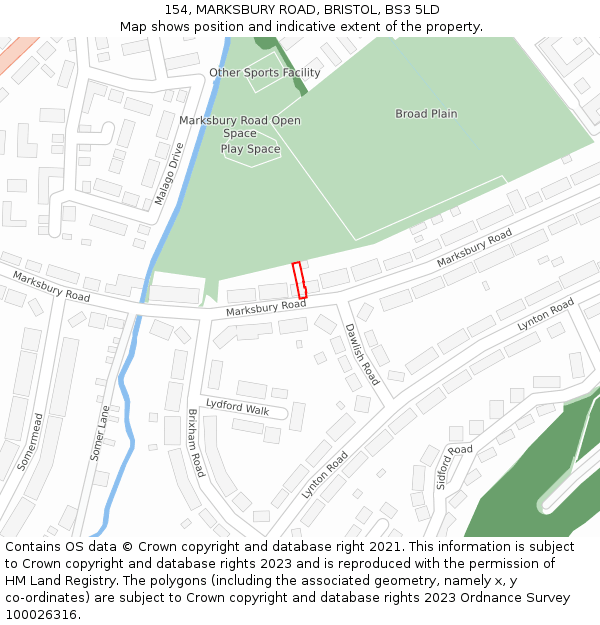 154, MARKSBURY ROAD, BRISTOL, BS3 5LD: Location map and indicative extent of plot