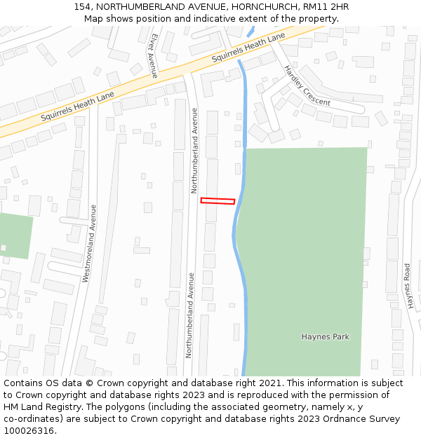 154, NORTHUMBERLAND AVENUE, HORNCHURCH, RM11 2HR: Location map and indicative extent of plot