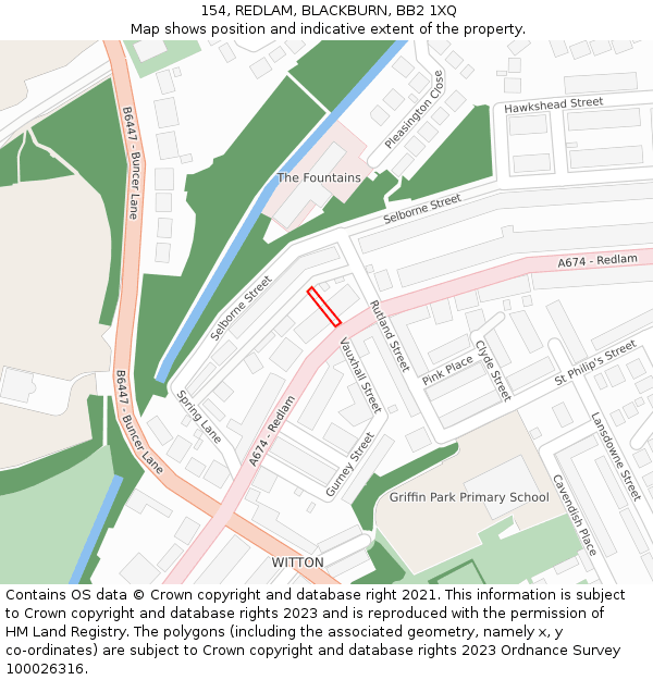 154, REDLAM, BLACKBURN, BB2 1XQ: Location map and indicative extent of plot