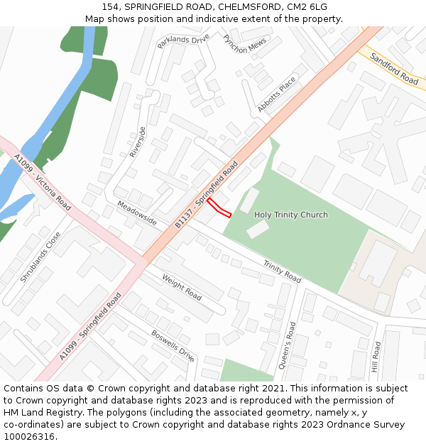 154, SPRINGFIELD ROAD, CHELMSFORD, CM2 6LG: Location map and indicative extent of plot