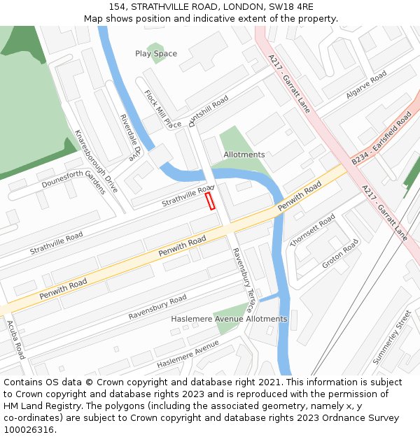 154, STRATHVILLE ROAD, LONDON, SW18 4RE: Location map and indicative extent of plot