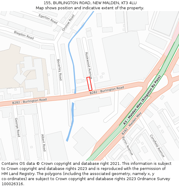 155, BURLINGTON ROAD, NEW MALDEN, KT3 4LU: Location map and indicative extent of plot