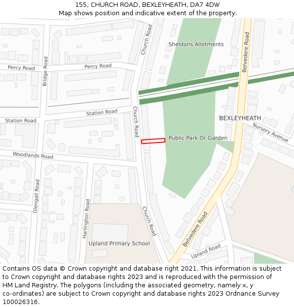 155, CHURCH ROAD, BEXLEYHEATH, DA7 4DW: Location map and indicative extent of plot