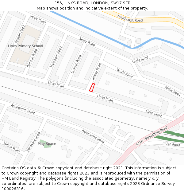 155, LINKS ROAD, LONDON, SW17 9EP: Location map and indicative extent of plot