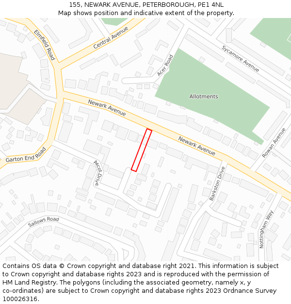 155, NEWARK AVENUE, PETERBOROUGH, PE1 4NL: Location map and indicative extent of plot
