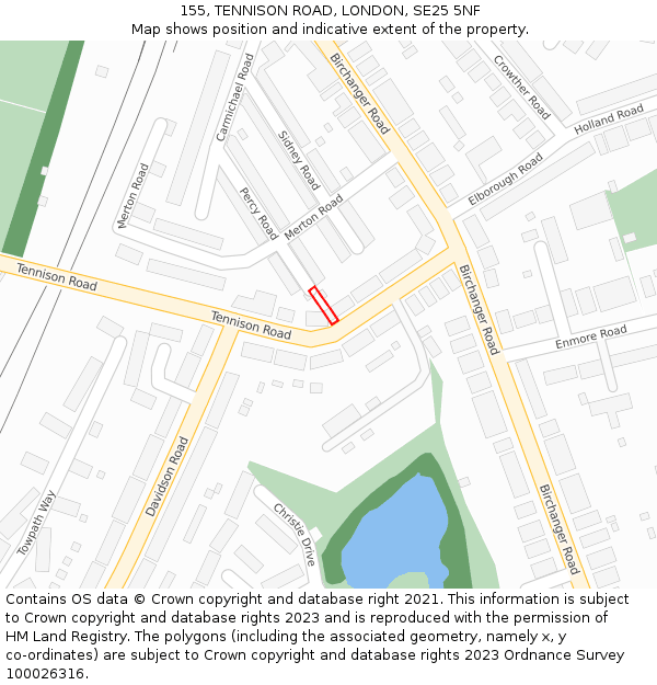 155, TENNISON ROAD, LONDON, SE25 5NF: Location map and indicative extent of plot