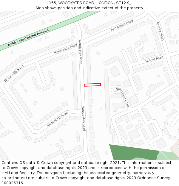 155, WOODYATES ROAD, LONDON, SE12 9JJ: Location map and indicative extent of plot