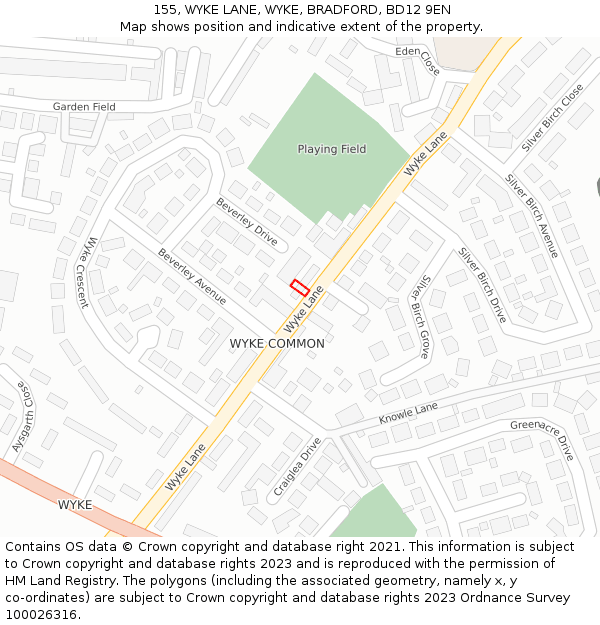 155, WYKE LANE, WYKE, BRADFORD, BD12 9EN: Location map and indicative extent of plot