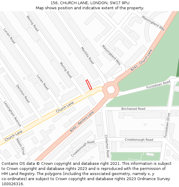 156, CHURCH LANE, LONDON, SW17 9PU: Location map and indicative extent of plot