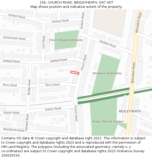 156, CHURCH ROAD, BEXLEYHEATH, DA7 4DT: Location map and indicative extent of plot