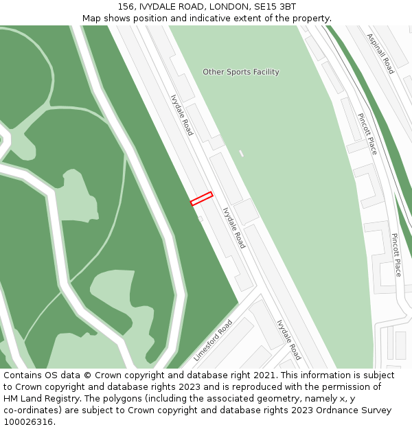 156, IVYDALE ROAD, LONDON, SE15 3BT: Location map and indicative extent of plot