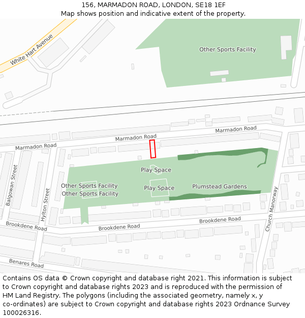 156, MARMADON ROAD, LONDON, SE18 1EF: Location map and indicative extent of plot