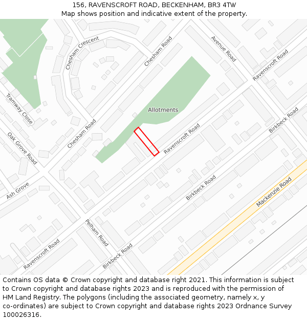 156, RAVENSCROFT ROAD, BECKENHAM, BR3 4TW: Location map and indicative extent of plot