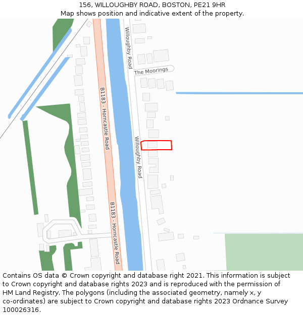 156, WILLOUGHBY ROAD, BOSTON, PE21 9HR: Location map and indicative extent of plot