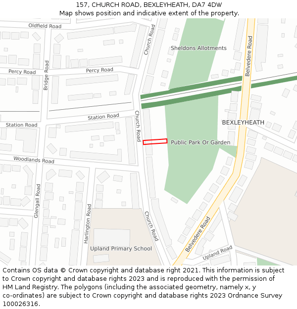 157, CHURCH ROAD, BEXLEYHEATH, DA7 4DW: Location map and indicative extent of plot