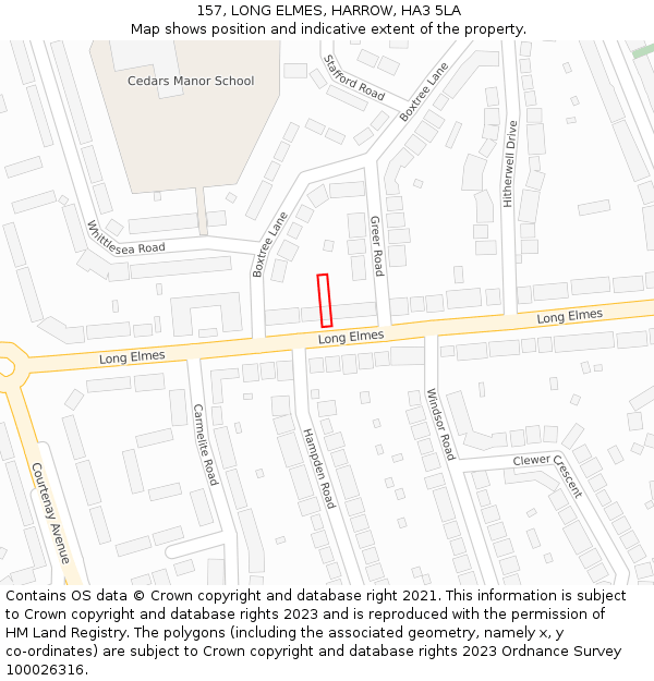 157, LONG ELMES, HARROW, HA3 5LA: Location map and indicative extent of plot