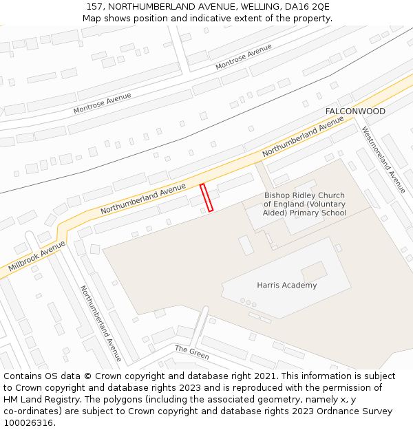 157, NORTHUMBERLAND AVENUE, WELLING, DA16 2QE: Location map and indicative extent of plot