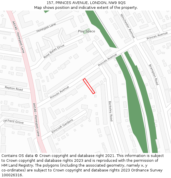 157, PRINCES AVENUE, LONDON, NW9 9QS: Location map and indicative extent of plot