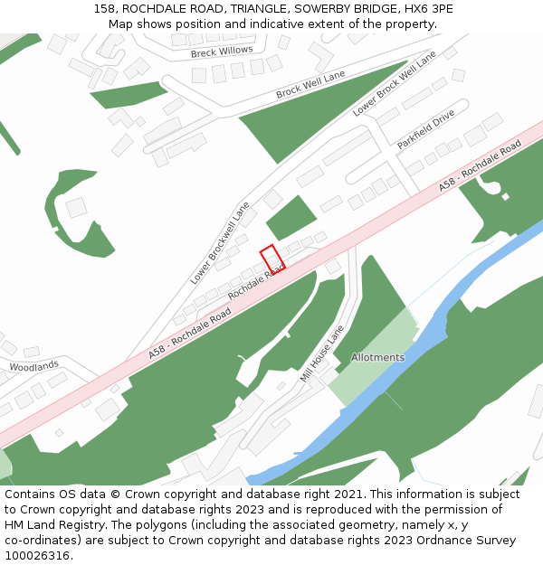 158, ROCHDALE ROAD, TRIANGLE, SOWERBY BRIDGE, HX6 3PE: Location map and indicative extent of plot