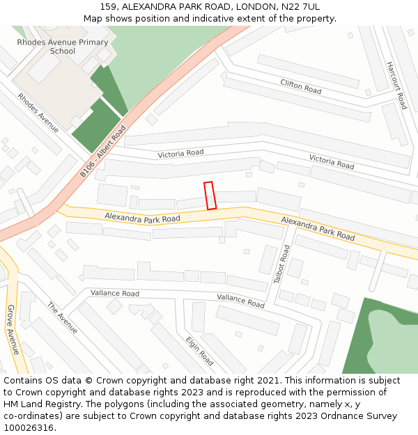 159, ALEXANDRA PARK ROAD, LONDON, N22 7UL: Location map and indicative extent of plot