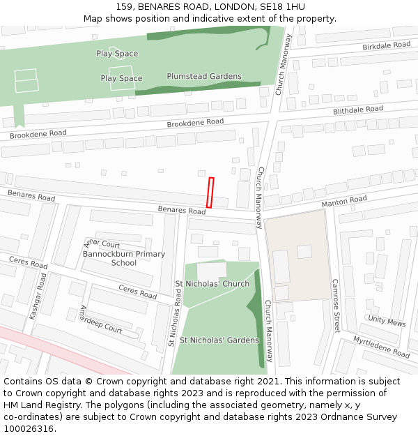159, BENARES ROAD, LONDON, SE18 1HU: Location map and indicative extent of plot